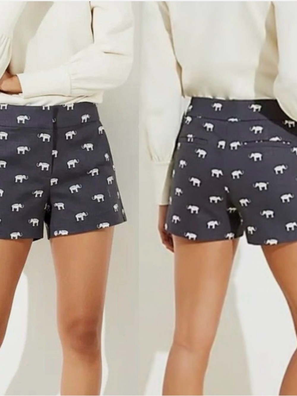 Loft Riviera Shorts - Navy with White Elephant Print
